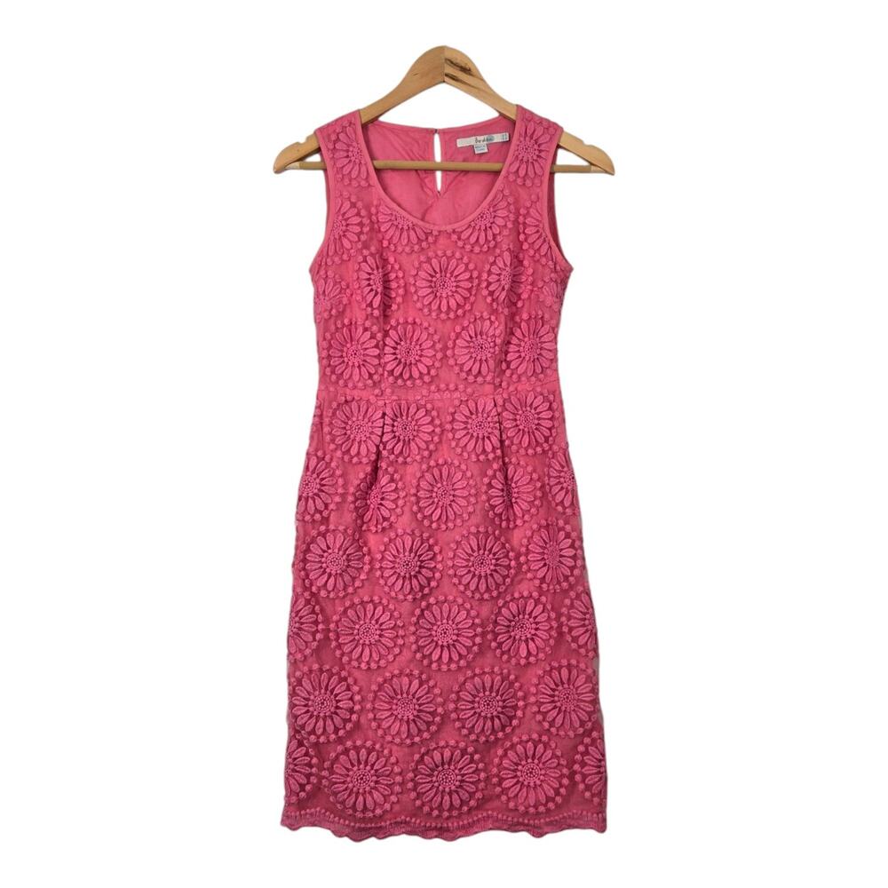 Boden Organza Embroidered Floral Sheath Dress US 2 Pink Pop Pansy Sleeveless